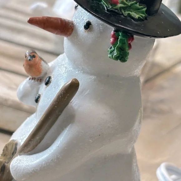 Morjolein Bastin Snowman Lamp & Shade Holly/Rabbit/Bird/Winter 11”T Whimsical - Picture 7 of 10